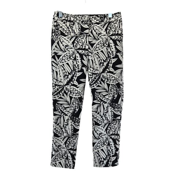 Boden Tropical Pants Womens 8 Black White Palm Tree Straight Leg Crop Resort - Picture 1 of 10